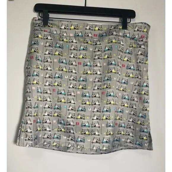 Izod Women's Skort Golf Skirt Tennis White Blue Pink Golf Cart Print Size 8 - Picture 1 of 5